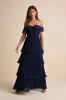 Always Remarkable Navy Pleated Off-the-Shoulder Maxi Dress sold by Lulus