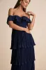 Always Remarkable Navy Pleated Off-the-Shoulder Maxi Dress sold by Lulus