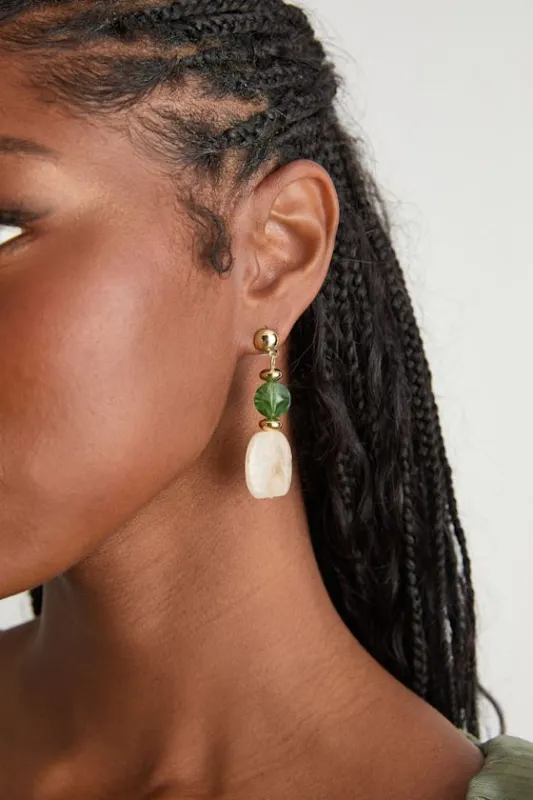 Maiwenn Green and Gold Stone Drop Earrings sold by Lulus