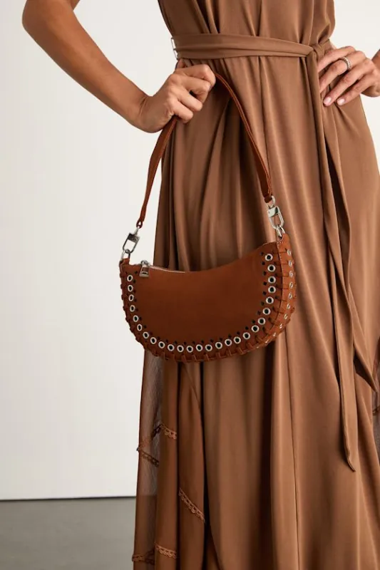 Rachelle Brown Suede Studded Shoulder Bag sold by Lulus