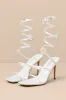 Esmarie White Satin Ankle Wrap High Heel Sandals sold by Lulus