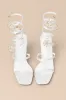 Esmarie White Satin Ankle Wrap High Heel Sandals sold by Lulus