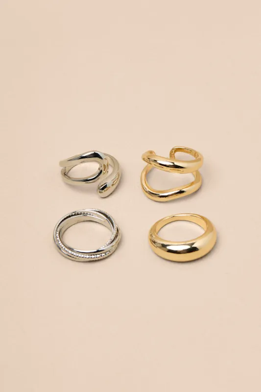 Willa Gold and Silver Four-Piece Ring Set sold by Lulus