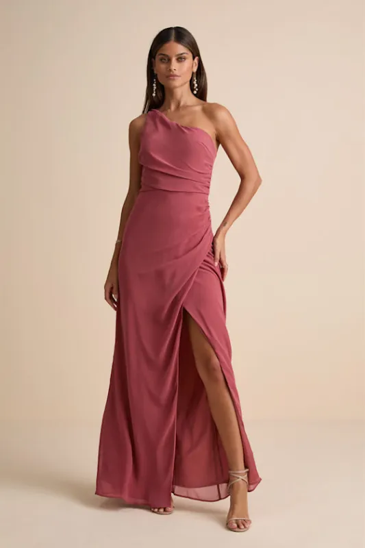 Adeline Rusty Rose One-Shoulder Scarf Maxi Dress sold by Lulus