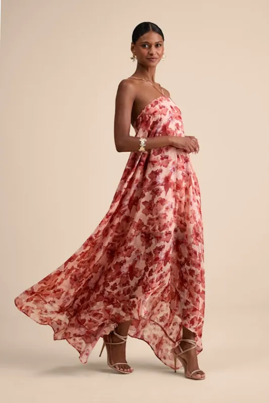 Dezzi Blush Multi Floral Halter Shift Maxi Dress sold by Lulus