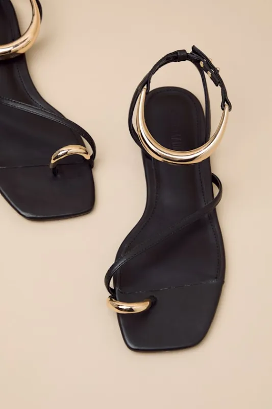 Odyssey Black and Gold Leather Ankle Strap Sandals sold by Lulus