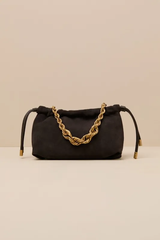 Cleo Dark Brown Suede Leather Chain Strap Handbag sold by Lulus