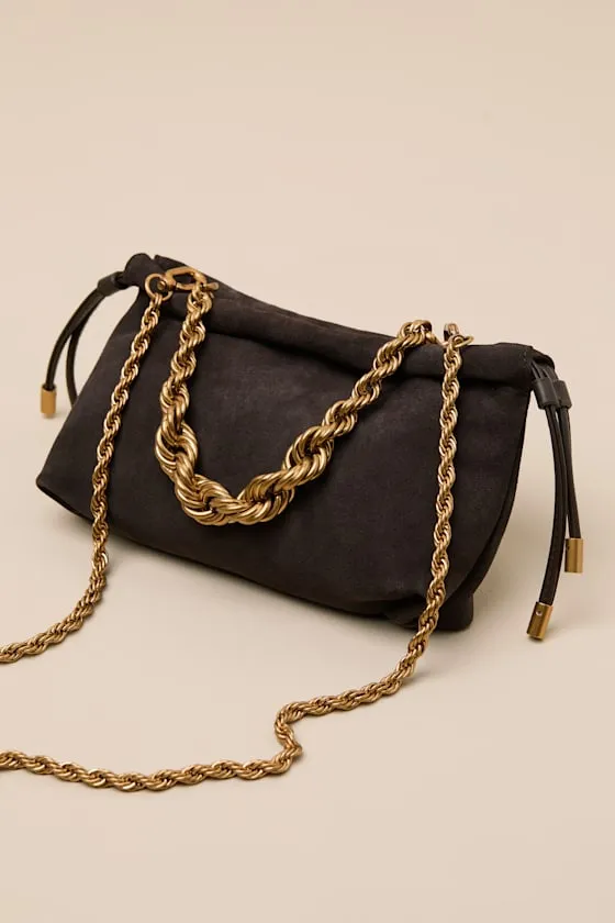 Cleo Dark Brown Suede Leather Chain Strap Handbag sold by Lulus product image thumbnail 2