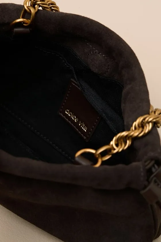 Cleo Dark Brown Suede Leather Chain Strap Handbag sold by Lulus product image thumbnail 4