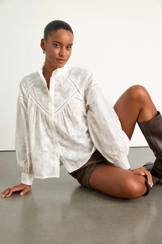 Arlana White Cotton Eyelet Embroidered Long Sleeve Top made by Lulus