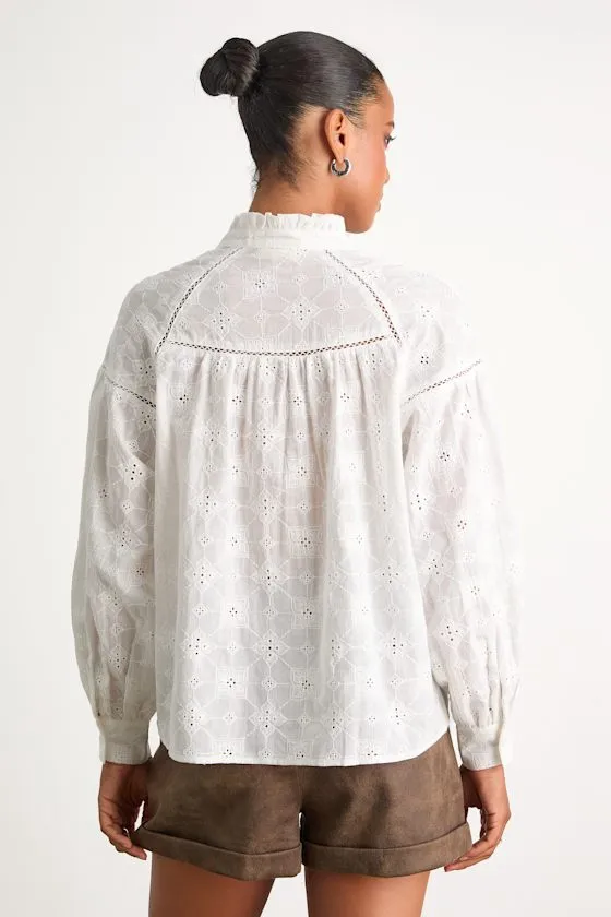 Arlana White Cotton Eyelet Embroidered Long Sleeve Top sold by Lulus product image thumbnail 3