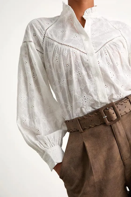 Arlana White Cotton Eyelet Embroidered Long Sleeve Top sold by Lulus product image thumbnail 4