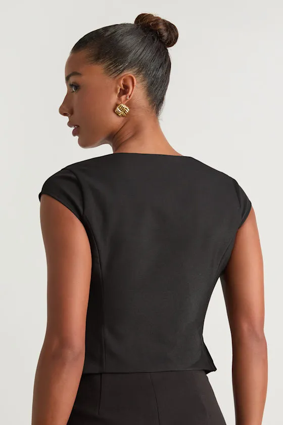 Azora Black Button-Front Cap Sleeve Top sold by Lulus product image thumbnail 3