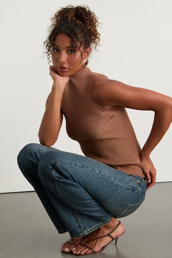 Seasonal Sophistication Brown Ribbed Mock Neck Sweater Tank Top sold by Lulus product image thumbnail 2