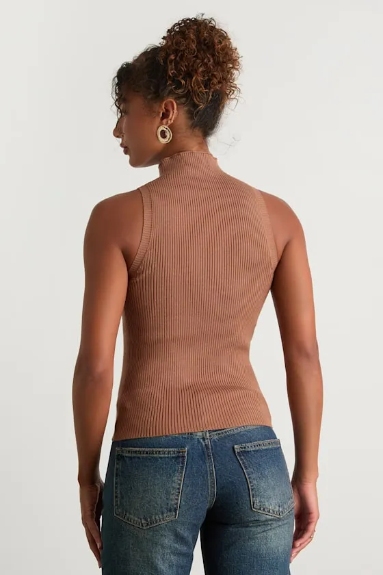 Seasonal Sophistication Brown Ribbed Mock Neck Sweater Tank Top sold by Lulus product image thumbnail 3