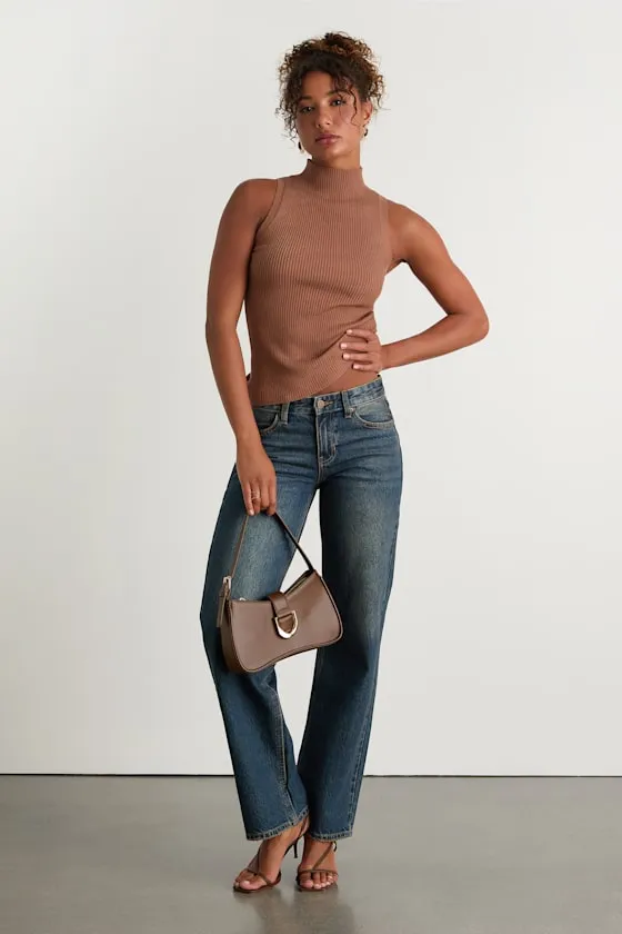 Seasonal Sophistication Brown Ribbed Mock Neck Sweater Tank Top sold by Lulus product image thumbnail 4