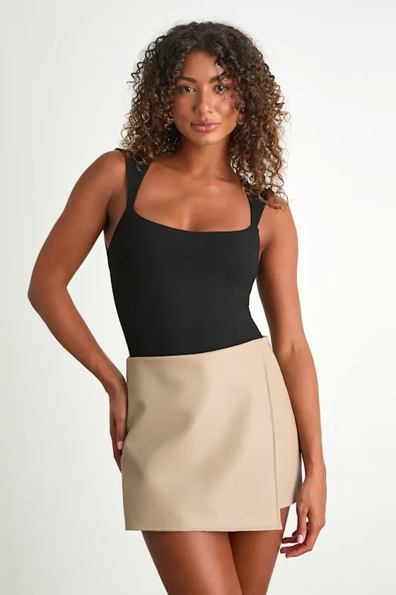 Unforgettable Muse Taupe Vegan Leather Skort sold by Lulus