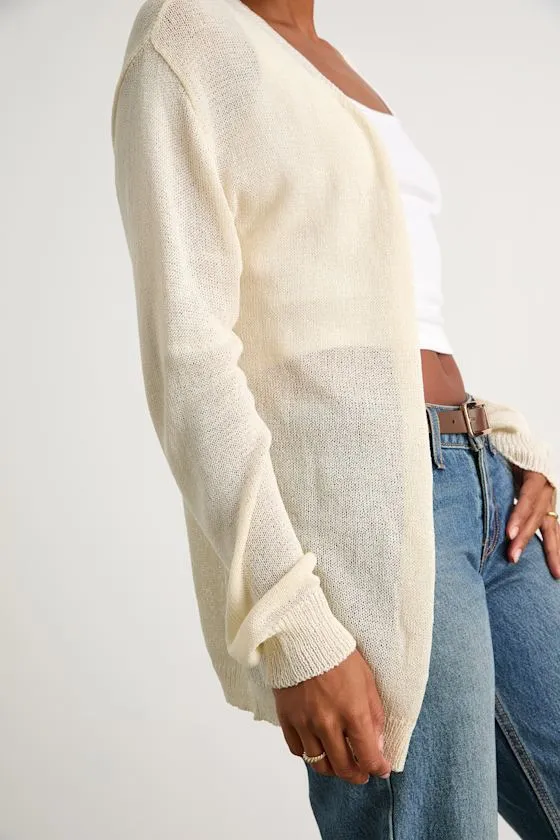 Clean Aesthetic Cream Knit Cardigan Sweater sold by Lulus product image thumbnail 2