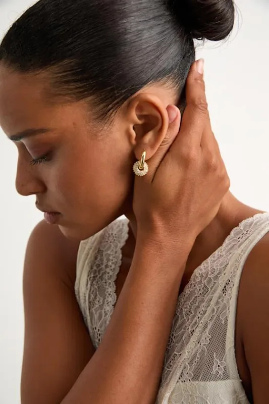 Tulia 14KT Gold Rhinestone Double Hoop Earrings sold by Lulus