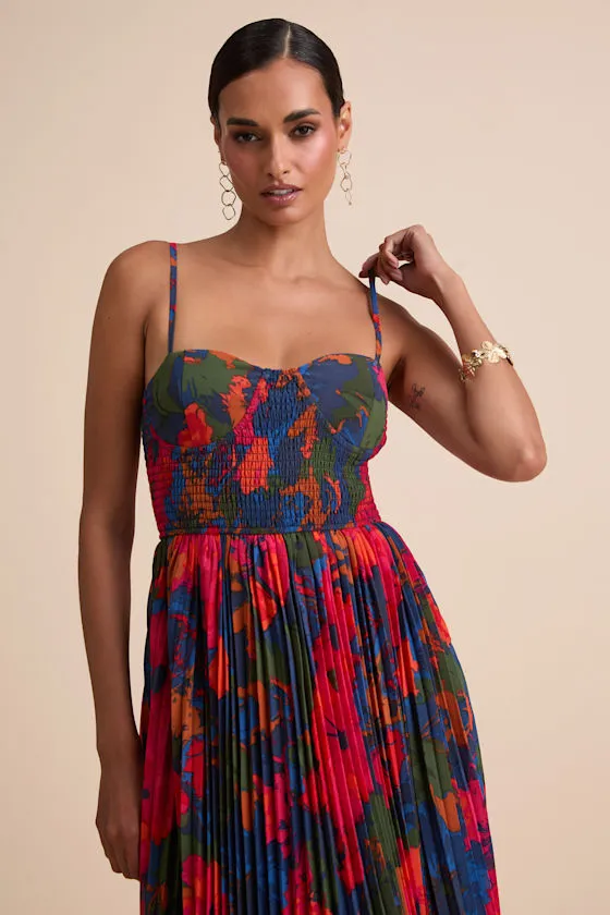 Kinleigh Red Multi Abstract Pleated Bustier Maxi Dress sold by Lulus product image thumbnail 2