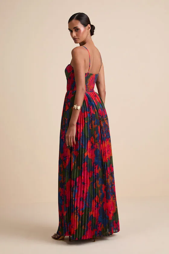 Kinleigh Red Multi Abstract Pleated Bustier Maxi Dress sold by Lulus product image thumbnail 3