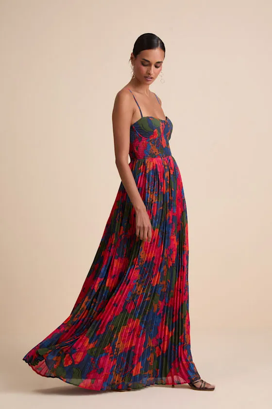 Kinleigh Red Multi Abstract Pleated Bustier Maxi Dress sold by Lulus product image thumbnail 4
