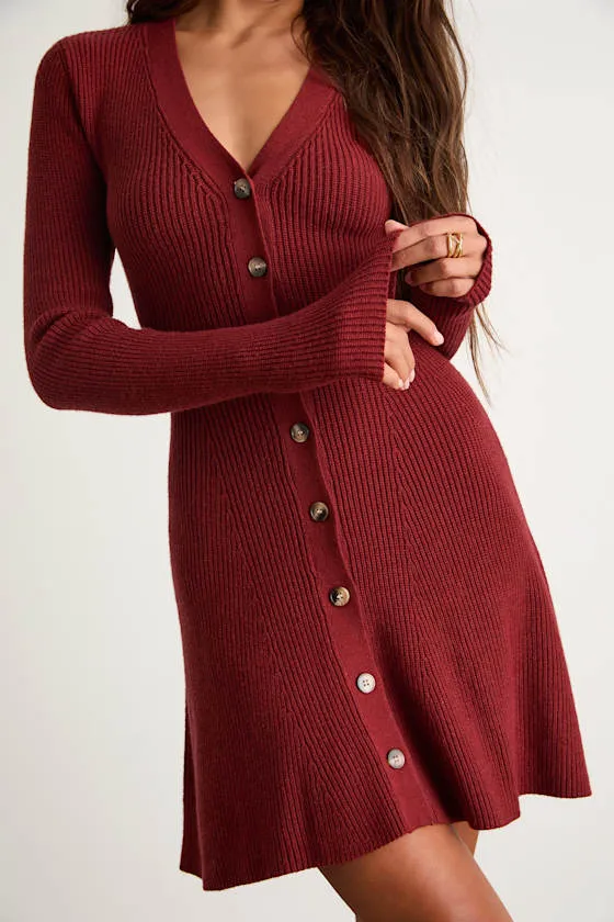 Adorably Flirty Rust Red Button-Front Sweater Mini Dress sold by Lulus product image thumbnail 2