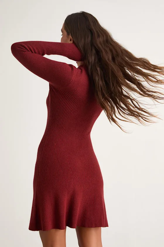 Adorably Flirty Rust Red Button-Front Sweater Mini Dress sold by Lulus product image thumbnail 3