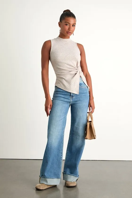 Far Out Medium Wash Wide-Leg Cuffed Jeans sold by Lulus