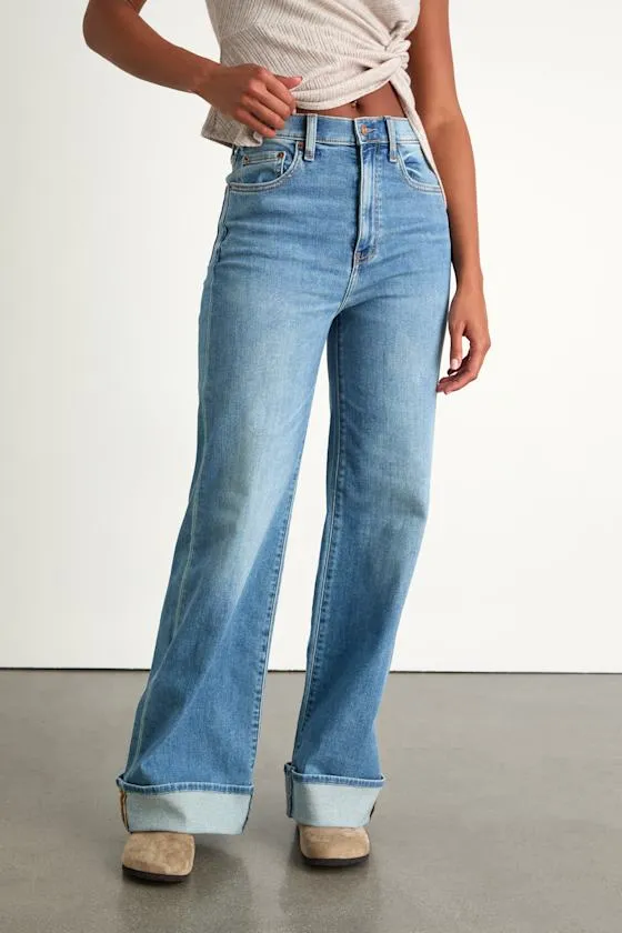Far Out Medium Wash Wide-Leg Cuffed Jeans sold by Lulus product image thumbnail 2