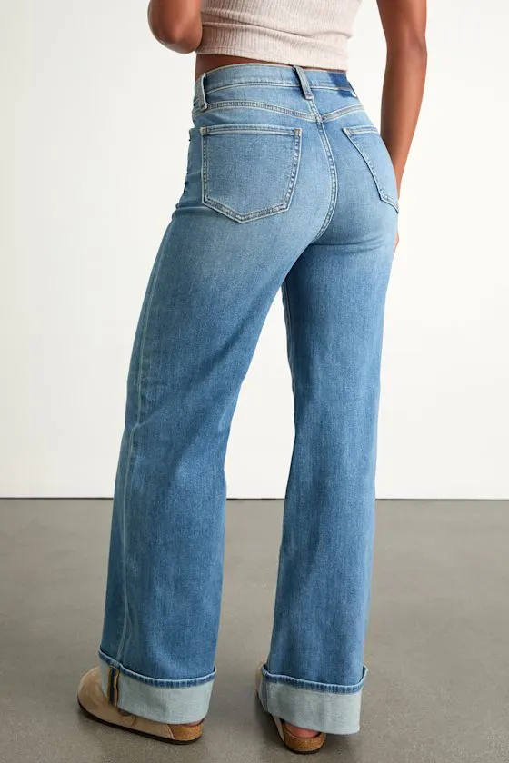 Far Out Medium Wash Wide-Leg Cuffed Jeans sold by Lulus product image thumbnail 3