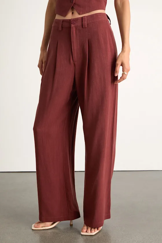 Suits You Perfectly Rust Brown Linen Wide-Leg Pants sold by Lulus product image thumbnail 2