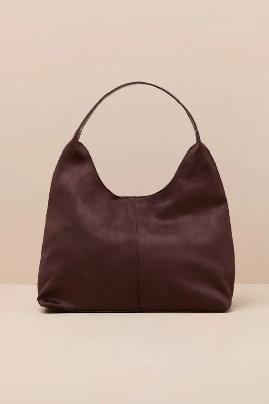 Tammy Chocolate Brown Suede Shoulder Bag sold by Lulus