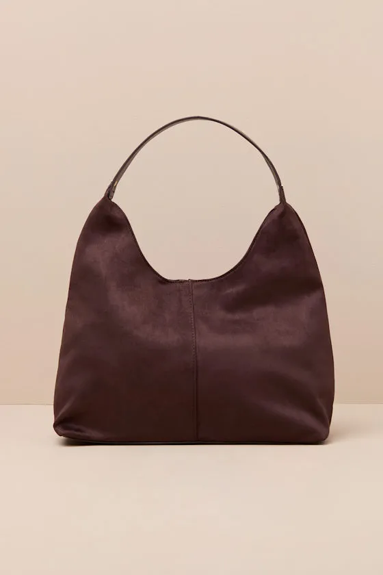 Tammy Chocolate Brown Suede Shoulder Bag sold by Lulus