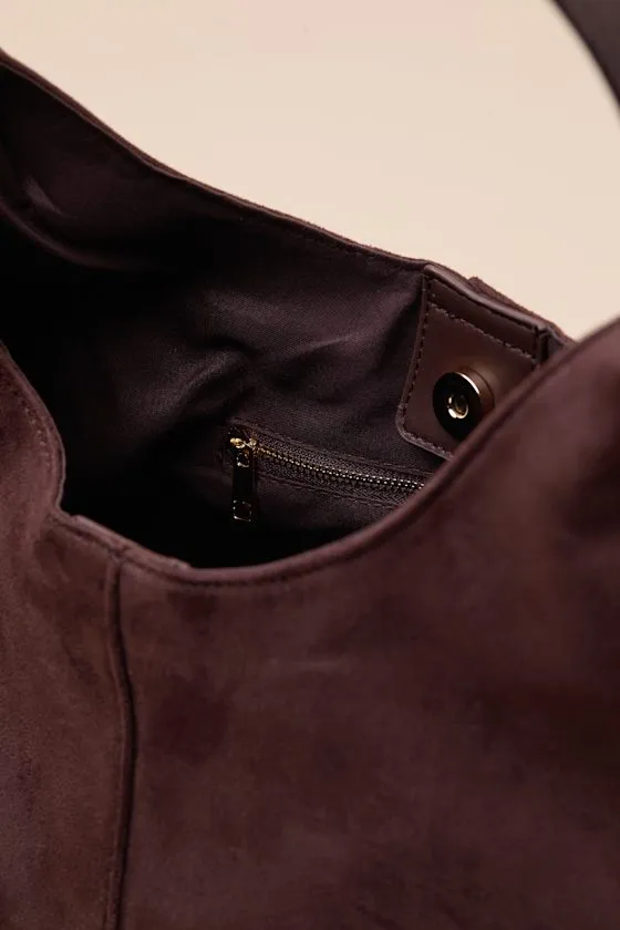 Tammy Chocolate Brown Suede Shoulder Bag sold by Lulus product image thumbnail 3