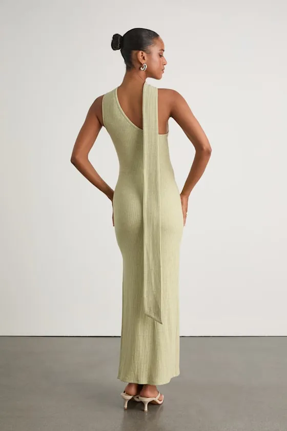 Venna Heathered Sage One-Shoulder Scarf Maxi Dress sold by Lulus product image thumbnail 3