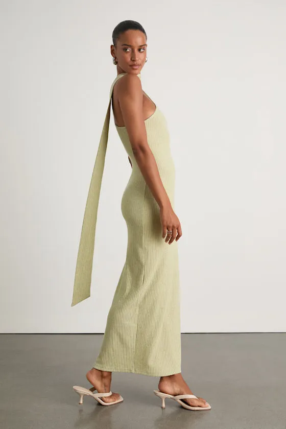 Venna Heathered Sage One-Shoulder Scarf Maxi Dress sold by Lulus product image thumbnail 4