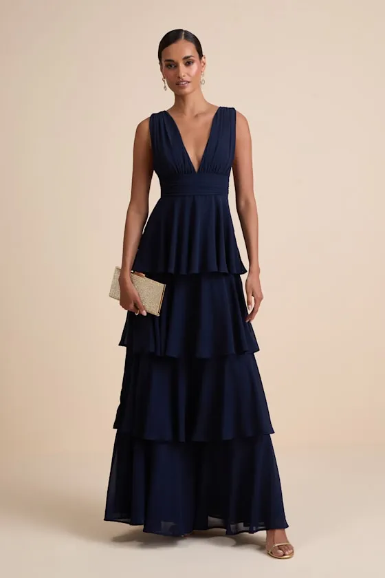 Amazing Evening Navy Blue Tiered Maxi Dress sold by Lulus