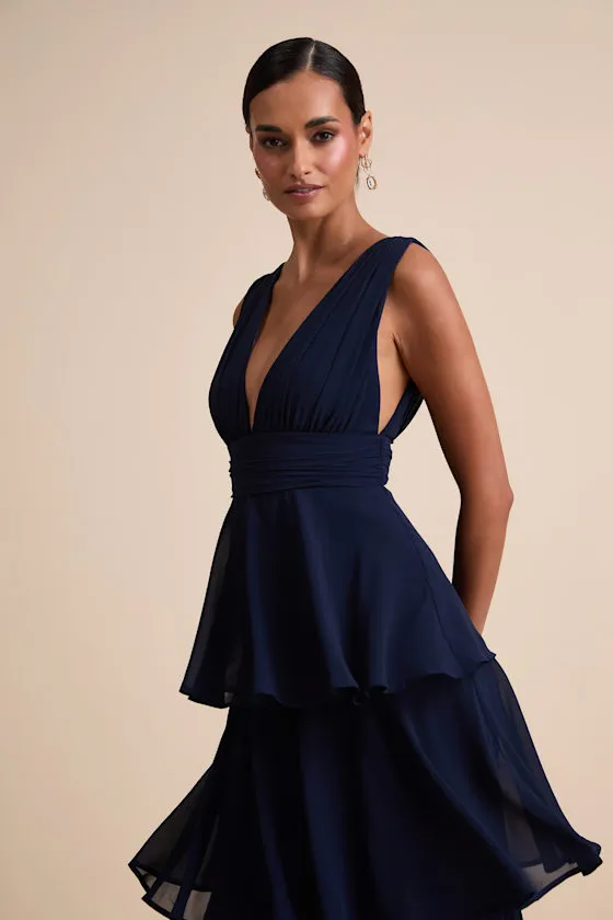Amazing Evening Navy Blue Tiered Maxi Dress sold by Lulus product image thumbnail 2