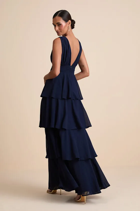 Amazing Evening Navy Blue Tiered Maxi Dress sold by Lulus product image thumbnail 3
