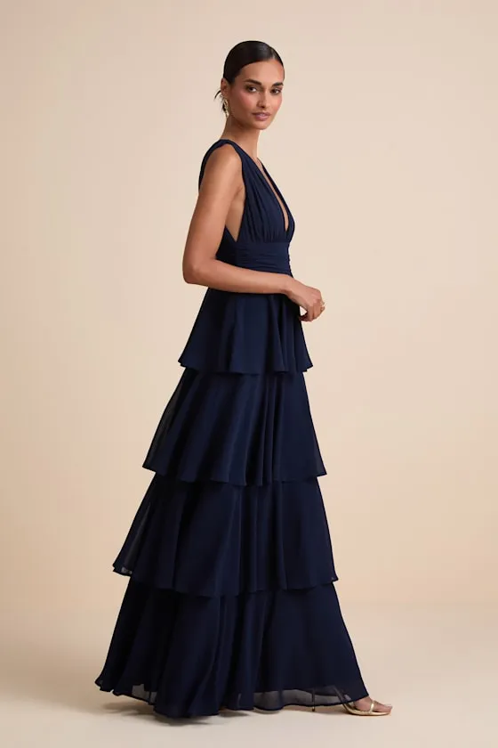 Amazing Evening Navy Blue Tiered Maxi Dress sold by Lulus product image thumbnail 4