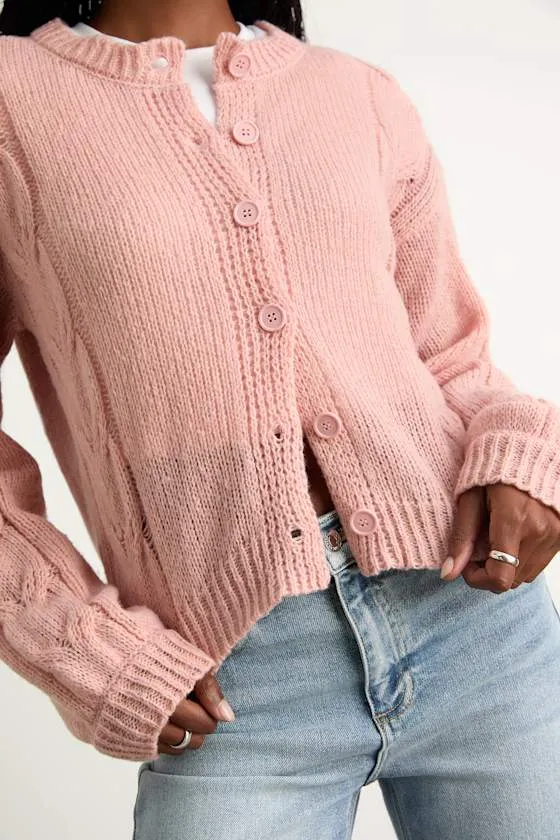 Carmina Pink Cable Knit Button-Up Cardigan sold by Lulus product image thumbnail 2