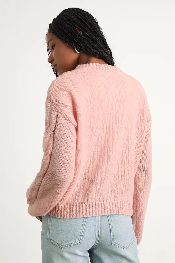 Carmina Pink Cable Knit Button-Up Cardigan sold by Lulus product image thumbnail 3