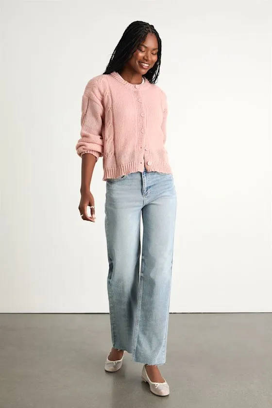 Carmina Pink Cable Knit Button-Up Cardigan sold by Lulus product image thumbnail 4