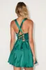 Admirably Chic Emerald Satin Lace-Up Mini Dress With Pockets sold by Lulus