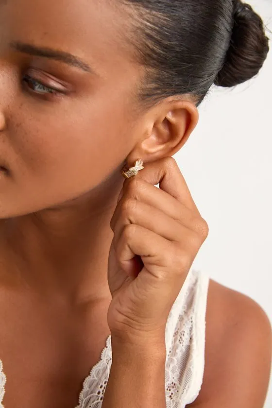 Holly 14KT Gold Rhinestone Huggie Hoop Earrings sold by Lulus