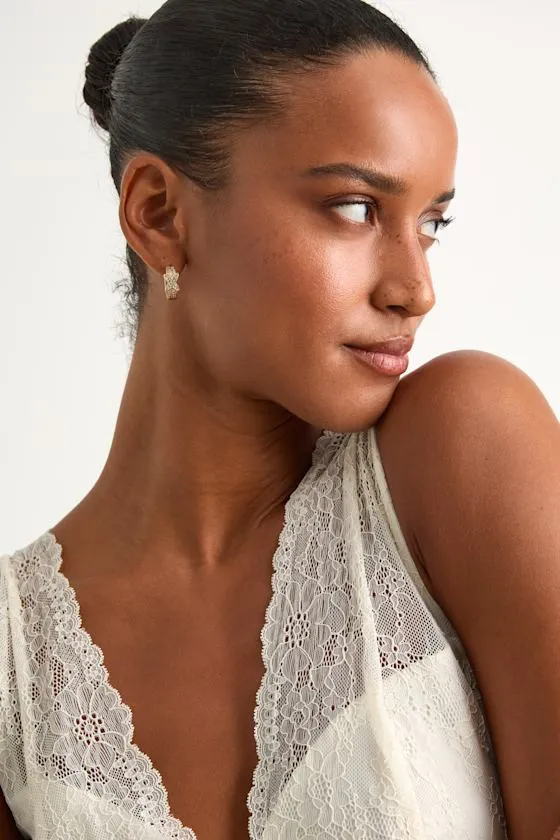 Holly 14KT Gold Rhinestone Huggie Hoop Earrings sold by Lulus product image thumbnail 2