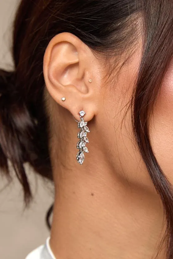 Bristol Silver Rhinestone Leaf Drop Earrings sold by Lulus product image thumbnail 3