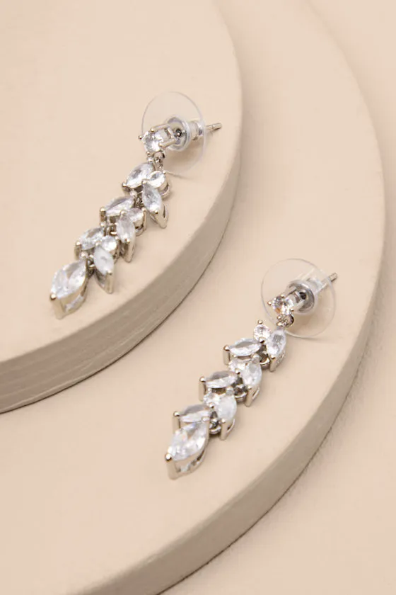 Bristol Silver Rhinestone Leaf Drop Earrings sold by Lulus product image thumbnail 4