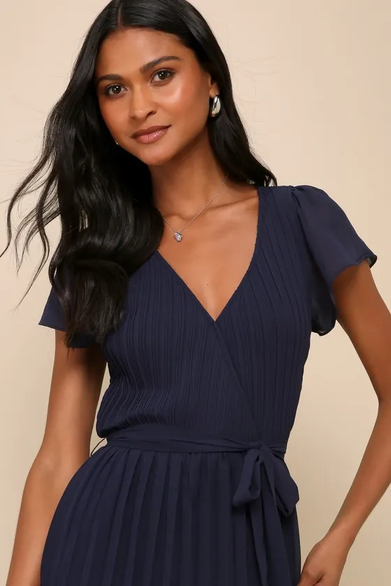 Passionate Dedication Navy Blue Pleated Tiered Midi Dress sold by Lulus product image thumbnail 2
